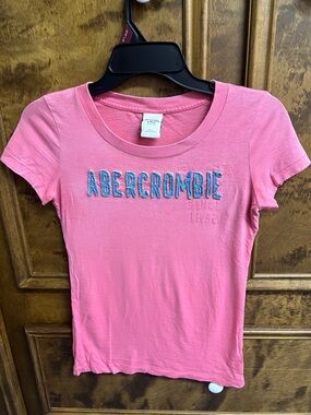 Abercrombie Pink Tee with Blue Embroidered Logo